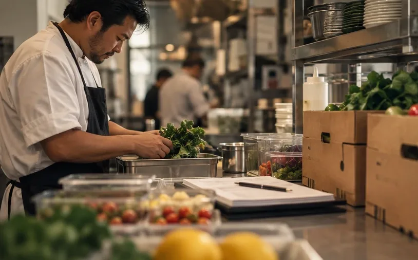 A chef preps produce against a checklist — prep matched to real demand